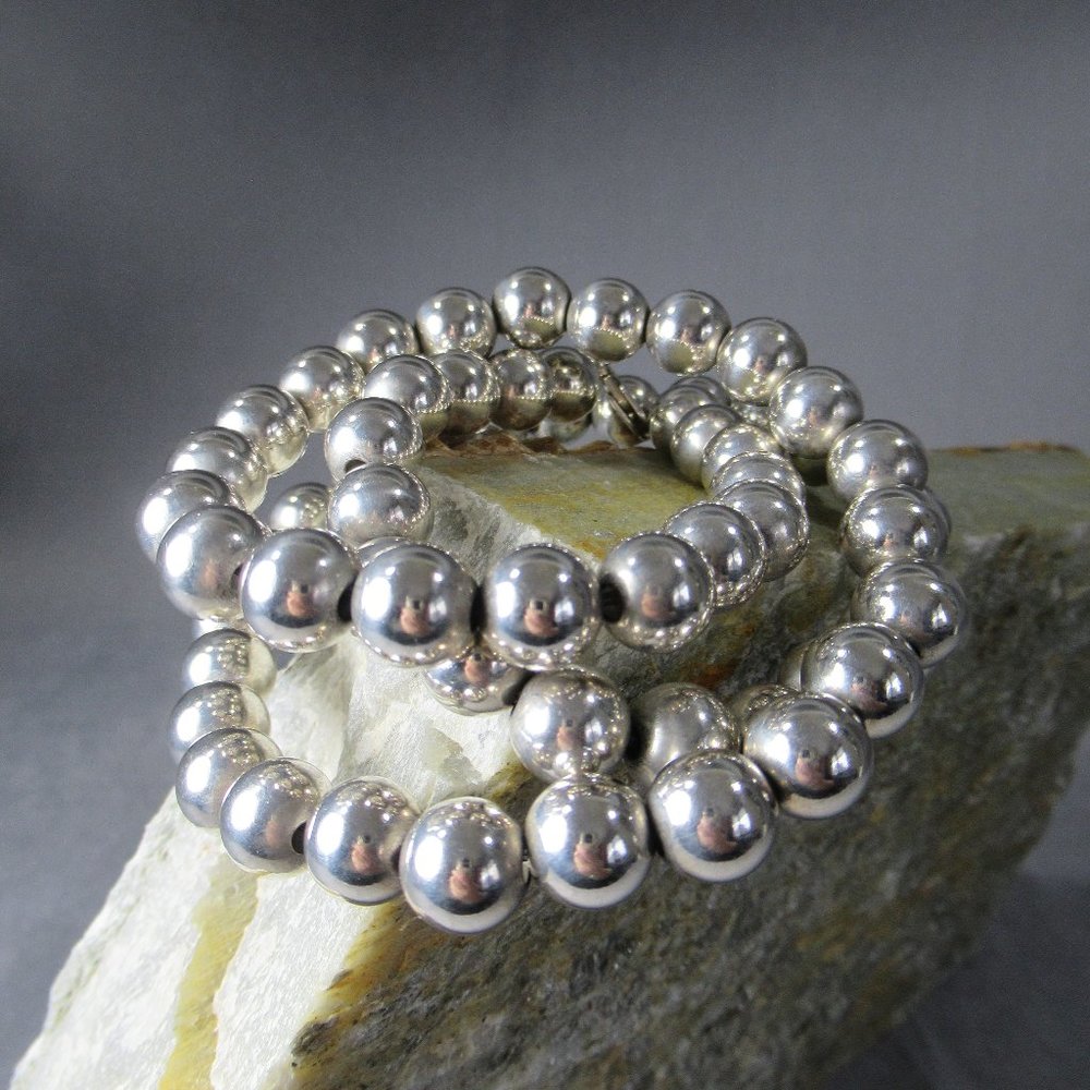 Sterling Silver Beaded Necklace 24” Artisan Silver